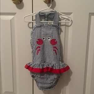 Striped Baby Romper with Crab Design